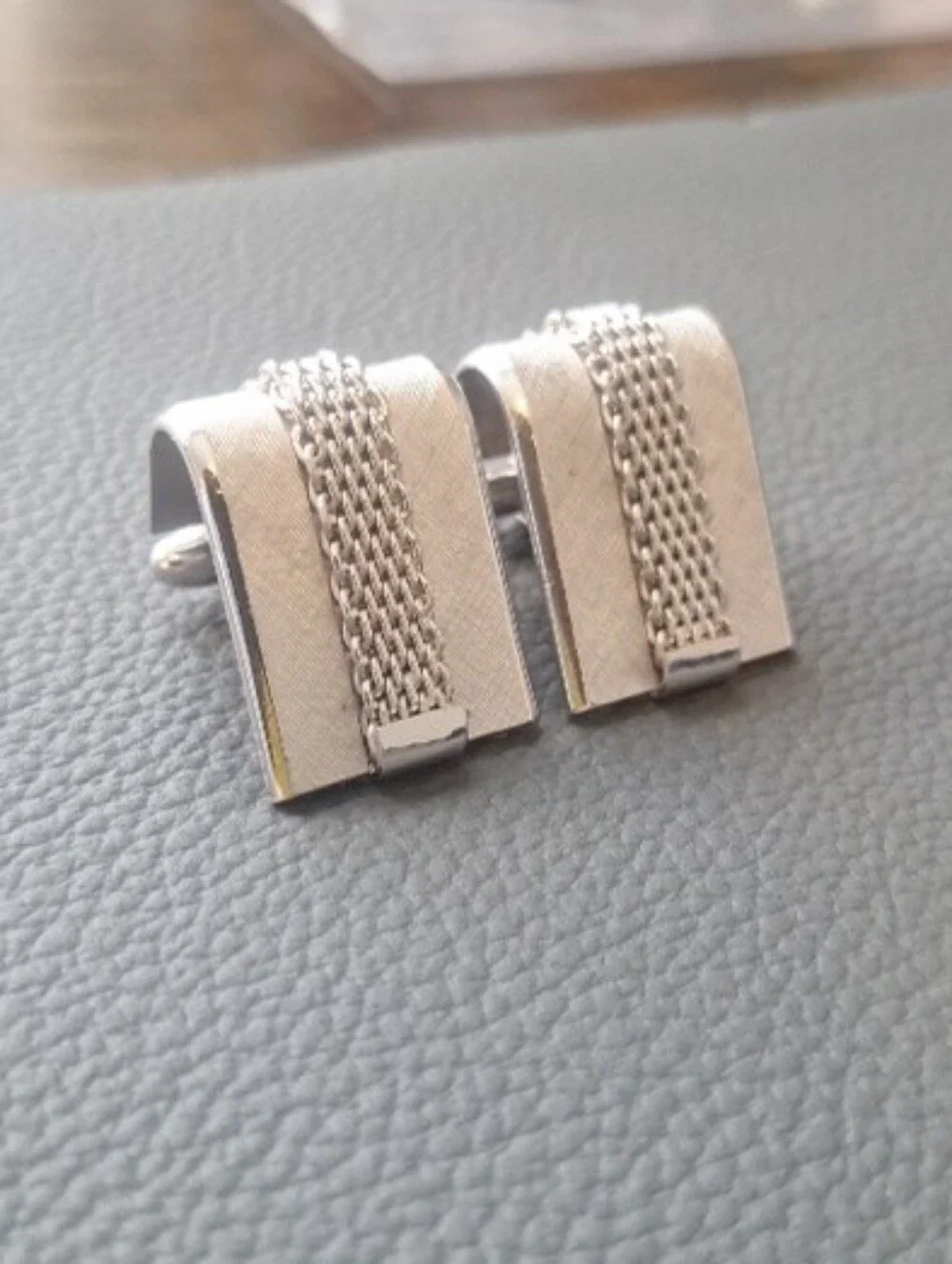 Silver Mesh Accent Men's Cufflinks